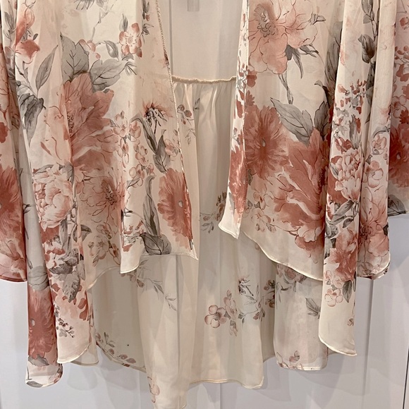 Chris & Carol Sheer Beige Floral Kimono/Coverup - Picture 4 of 8
